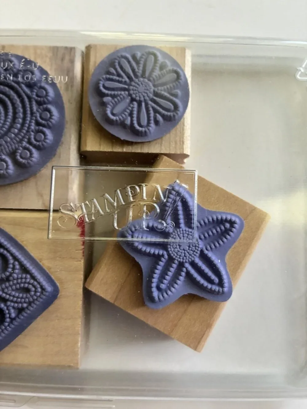 Stampin' Up! Dotted Rubber Stamps Set Heart Floral Mandala Starfish Wood Block